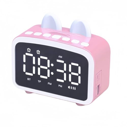 YHFITN Bluetooth-Wecker mit Radio, Digitaluhr mit Bluetooth-Lautsprecher, Nachttischwecker, Nachtlicht, Musik-Player mit TF-Karte, Geschenk für Freunde/Kinder (Rosa)