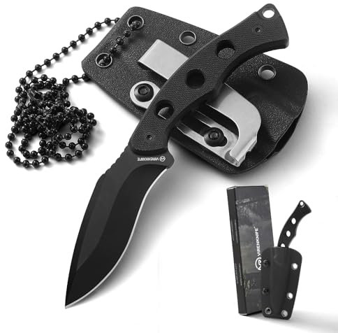 VIRENKNIFE Neck Knife，Mini Messer feststehend mit Kydex Scheide und Kette，Scharfes Outdoor Messer mit Taschenclip，EDC Survivalmesser mit G10 Griff für Männer Geschenk