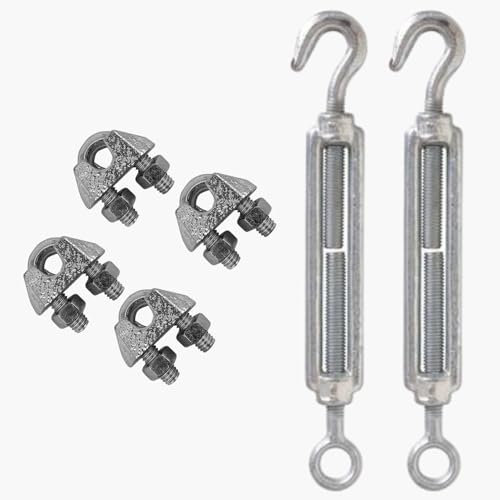 parpyon® Klemmen und Spannschlösser für Wäscheleine für den Außenbereich, Kabelklemmen-Set für Stahldraht, Spannschlösser, Schraube und Öse, italienisches Produkt (6 Stück)