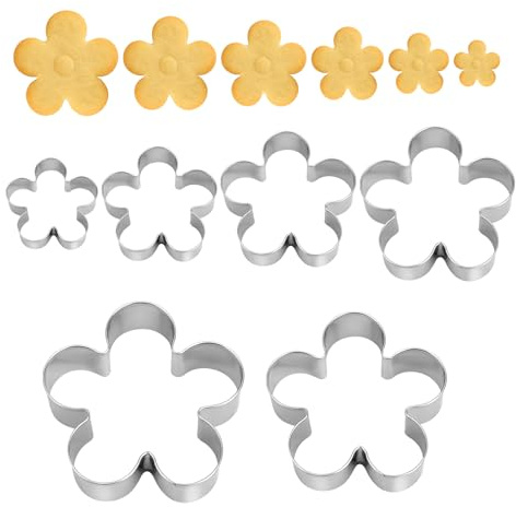 Tinoaly 6 Cortadores de Galletas Flores de Cinco Pétalos, 6 Tamaños Juego Cortadores Galletas para Hornear Herramienta Hacer Fondant con Forma Flor para Cocina Queso Postres y Repostería