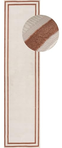 THE RUGS Carmel Modern Area Rug - Stain-Resistant, Non-Shedding, Durable Rugs for Bedroom and Hallway [ Bordered Terra, 80x300 cm ]
