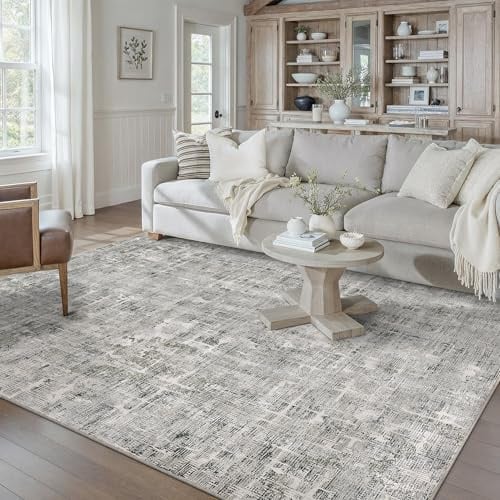 PureCozy Grau Teppich Wohnzimmer 160x230cm Waschbar Kurzflor | Waschbar Boho Teppich,Rutschfest, Weich, Kurzflorig, für Wohnzimmerteppich,Schlafzimmer,Esszimmer,Büro,Kinderzimmer
