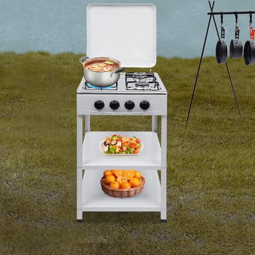 WFIETN - Fornello a gas naturale con 4 fuochi, rettangolare 4 fuochi a gas con supporto antiscivolo, fornello a gas indipendente 4 fuochi NG/LPG Cucina da cucina per esterni (bianco)