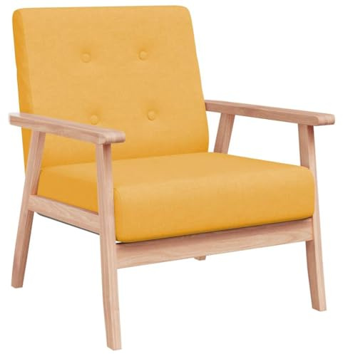 QZZCED Sessel aus gelbem Stoff, Retro-Sessel, Holzstruktur, robust, gepolstert, weicher Stoff, für Wohnzimmer und Esszimmer