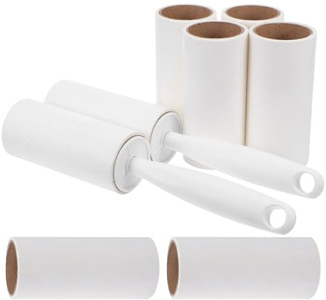 HEMOTON Rouleau Adhésif Anti-Poils D’Animaux Blanc avec 1 Manche Ergonomique, 2 Rouleaux Papier 40 Feuilles et 6 Rouleaux 10 Cm 60 Feuilles, Nettoyeur Vêtements et Meubles pour Poils