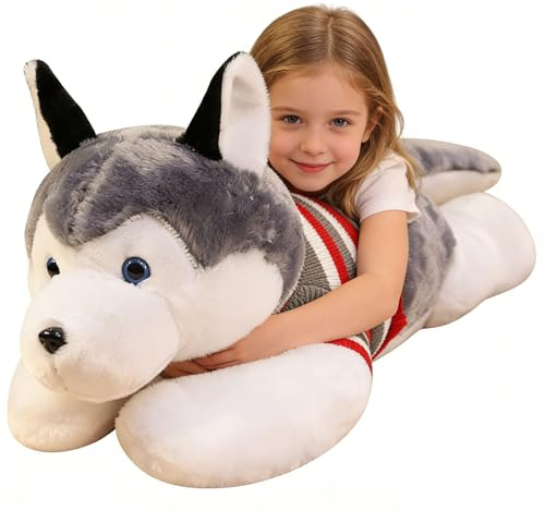 Xiyocadt Husky Kuscheltier, Groß Husky Stofftier Riesen Kuscheltier, Süßes Huskys Plüsch Spielzeug Puppe Flauschiger & Kuscheln Geschenk für Kinder Jungen Mädchen (100CM)