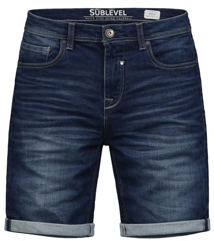 Sublevel Herren Sweat Jeans Shorts – Kurze Denim Jogginghose mit Stretchbund Kordelzug Washed Look – Bequeme Sommer Freizeit Shorts Casual Streetwear Regular Fit W29–W42