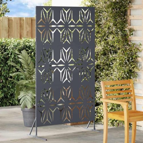 QUAHEAS Sichtschutz Anthrazit Stahl 100 x 50 x 180 cm Gartenzaun Zaunelement mit Lamelle blickdicht für Terrasse Balkon Außenbereich Windschutz und Begrenzung