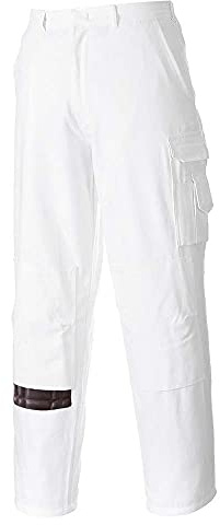 Portwest S817 Painters Trousers 2 Side Pockets Machine Washable White | White, 3X Large, UPF 50+, Regular Fit, Hook and Bar Closure, Elasticated Waist, Reinforced Seams, Knee Pad, Durable, Workwear