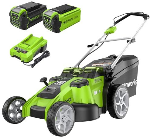 Greenworks 21-Inch 40V Brushless Cordless Mower, Two 2.5 AH Batteries Included MO40L2512