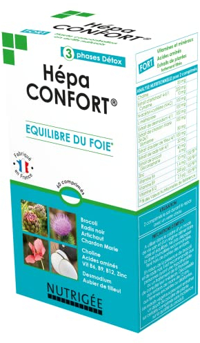 NUTRIGÉE - Hépa Confort - Équilibre Du Foi - Régule le Fonctionnement du Foi, ainsi que le Métabolisme Des Lipides & de L'Homocystéine - 60 Comprimés - Programme de 30 Jours - Fabriqué en France