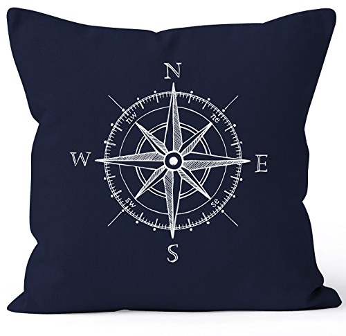 MoonWorks Kissenbezug Wind-Rose Kompass Kissen-Hülle Deko-Kissen 40x40 Baumwolle Navy Pullover