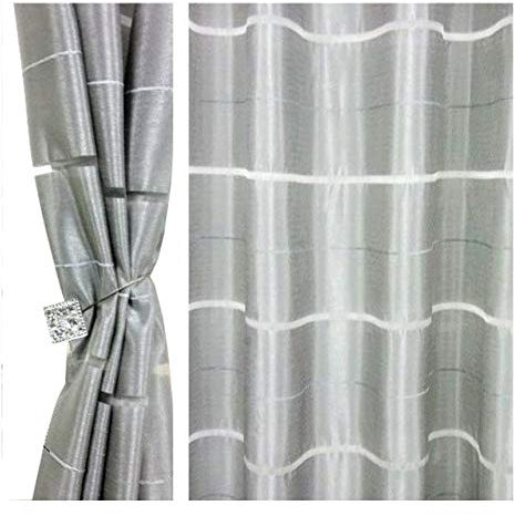 FKL DESIGN Home Deco Gardine Ösen - Vorhang - Halbtransparent Ösenvorhänge - Schlafzimmer Wohnzimmer Kinderzimmer - Vorhänge - Weich Fallende Gardinen - 2er Set - 145x245 cm - Silber Grau, AGV V25