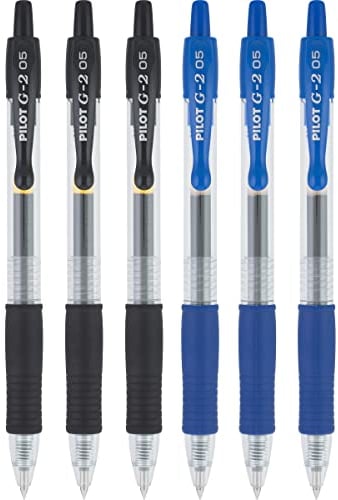 Pilot G2 Kugelschreiber, einziehbar, extra fein, 05 Pt, Schwarz und Blau, 6 Stück