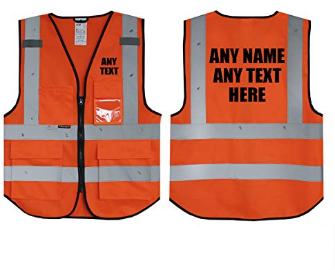 Personalisierte Salzmann 3M Warnweste mit Text oder mehrfarbigem Logo und Mehreren Taschen, hergestellt mit 3M Reflektierendem Material - Orange hochsichtbar Sicherheitsweste Arbeitsweste