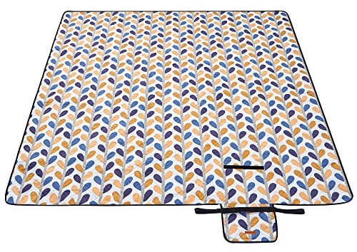 SONGMICS Picknickdecke, 200 x 200 cm, groß, für Camping, Park, Garten, Strand, wasserabweisend, maschinenwaschbar, faltbar, Blattmuster GCM87CU
