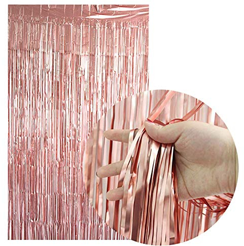 Mr. Gadget Solution® Rose Gold Foil Tinsel Curtains, 1x2 Metallic Fringe Curtains Shimmer Photo Booth Backdrop Curtain for Birthday Wedding Party Christmas Decorations