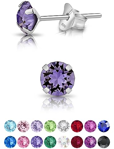 DTPsilver - KLEINE Ohrringe 925 Sterling Silber mit Kristallen von Swarovski® Elements Runde Ohrstecker - Durchmesser 5 mm - Farbe : Tansanit