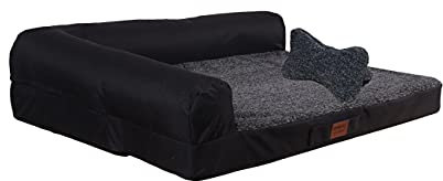 RAIKOU Weiches Hundebett, Hundekissen mit kuscheligem Plüsch, gepolstertes waschbares Haustierbett Hundesofa Hundekorb(Schwarz Melange, 100x80x9cm, Hundekissen, 35x30cm)
