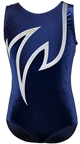 GymStern Gymnastikanzug Turnanzug Modell Java Spezial Samt & Glitzerlycra Kurzarm Turnbody, Größe:122-128, Farbe:Blau/Weiß
