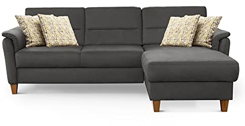 CAVADORE Ecksofa Palera / Federkern-Sofa in L-Form im Landhausstil / 244 x 89 x 163 / Mikrofaser-Bezug, Grau