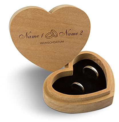 Hochzeit Ringbox Herz Ringkissen Ringschachtel individuell 10 x 8,5 cm Garapa Holz - Ringe