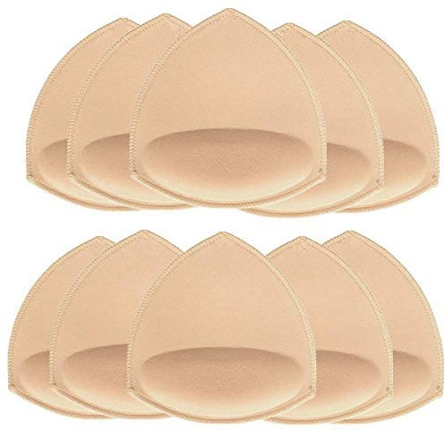 SKENGWEL 5 pairs Women's Triangle Bra Pads Inserts Removable Push Up Sports Bra Cups Replacements For Bikini Top Swimsuit (Triangle 5 Pairs BEIGE B/C)