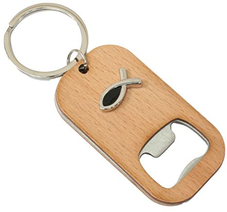 Christian Fish Keyring Bottle Opener Wooden Stainless Steel Key Chain Gift 453