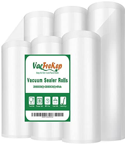 VacFreKep 6 Pack 20x600cm(3Rolls)+28x600cm(3Rolls) Vacuum Food Sealer Sous Vide Rolls Bags,BPA Free,Puncture Prevention,Great for Sous Vide Cooking