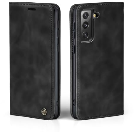 LBH Handyhülle für Samsung Galaxy S21 5G in Schwarz mit Karten- und Geldfach Smartphone Hülle mit Standfunktion Flip Case Schutzhülle Magnetverschluss Vintage