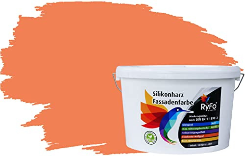 RyFo Colors Silikonharz Fassadenfarbe Lotuseffekt Trend Orangetöne Korallenorange 10l - bunte Fassadenfarbe, weitere Orange Farbtöne und Größen erhältlich, Deckkraft Klasse 1