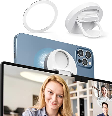 Continuity Camera Mount for MacBook Laptops/iPhone 12, 13 & 14 Series, Compatible with Magsafe, iPhone Webcam Mount for iOS 16 & macOS Ventura, Desk View Avaliable, Includes Magnetic Metal Ring