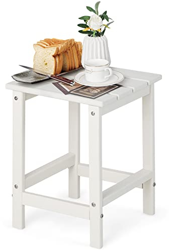COSTWAY Beistelltisch, Kleiner Gartentisch aus UV-beständigem Kunststoff, Balkontisch wetterfest, für Terrasse, Balkon, Garten, 35,5 x 35,5 x 46,5 cm, Weiß