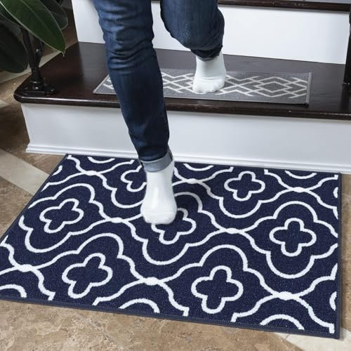 GULLAMBO Washable Door Mat Indoor - Non Slip For Wooden Floor Front Inside Mat, Super Absorbent Dirt Trapper Kitchen Hallway Runner Rugs (Club Navy, 40x60cm) (HV-4mm)