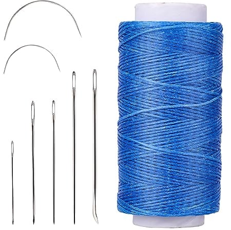 Namner Leder Faden, 150D Leder Wachsfaden150 m, Wohnung Ledergarn Gewachst, Buchbinden Garn, Ledernähgarn mit Ledernähnadeln für Lederhandwerk, Heimwerken und Reparieren von Lederartikeln, Blau