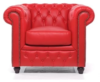 Chesterfield Sessel Brighton - The Brand | 1 Sitzer | 100% Leder, handgefertigt, Original Breite 100 cm (Rot)
