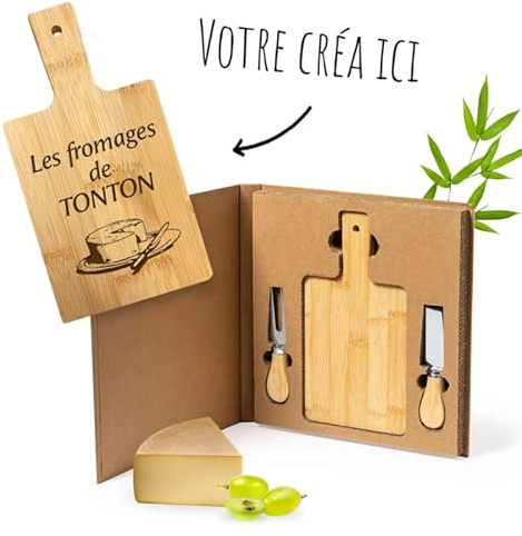 Planche a fromage BAMBOU 26x2.6x25 cm - Plateau fromage personnalisé avec Logo & Texte [ Plateau a fromage avec couteaux ]