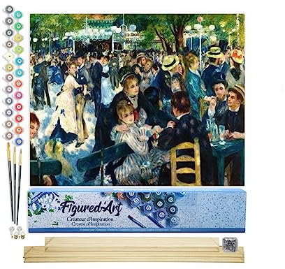 Figured'Art Peinture par Numéro Adulte Bal du Moulin de la Galette Renoir - Activité Manuelle Kit de Loisir Créatif DIY Numéro d'Art Complet - 40x50cm avec châssis en bois à monter