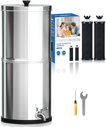 Purewell - Système d'ultrafiltration par Gravité à 3 étapes, Certifié EU 98/37/EC, Système de Comptoir en acier Inoxydable 304 avec 2 Filtres, Réduit le Chlore 8,5 Litres