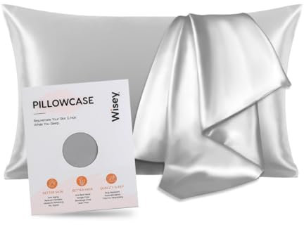 Wisey Satin-Kissenbezug für Haar und Haut – weicher als Seide | Anti-Aging, Anti-Schlaf-Falten, kühlender Kissenbezug mit Hotelverschluss (Kingsize, Grau)