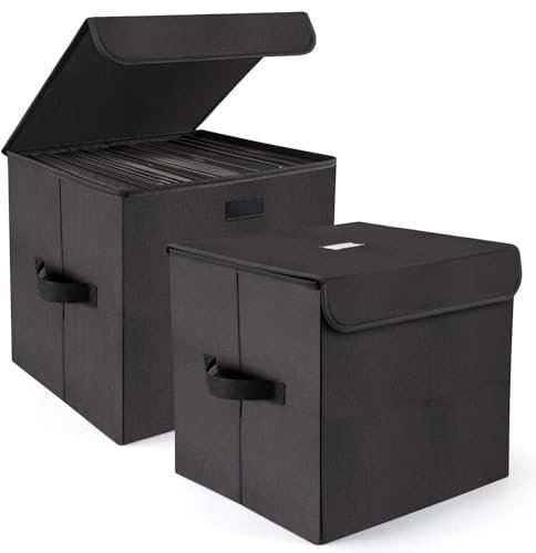 alavisxf xx Set di 2 contenitori per dischi in vinile da 30,5 cm, in nylon, pieghevoli e impilabili, con coperchio e manici, può contenere 180 dischi singoli (30,5 cm)