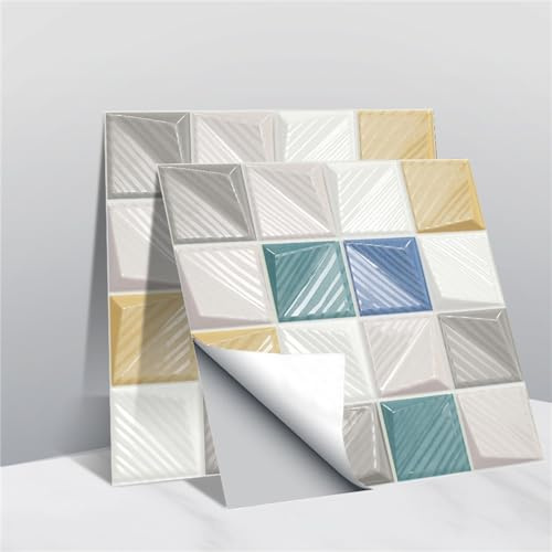 Adesivo per piastrelle, adesivo 3D a mosaico per cucina, bagno, camera da letto, impermeabile, lamina di vetro in PVC, 10 x 10 cm (C, 50)
