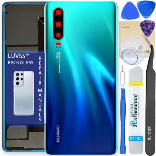 LUVSS Vitre Arrière pour Huawei P30 Bleu Coque Cache Batterie avec Lentille de Caméra, Adhésifs, Kit Outils, Guide De Réparation