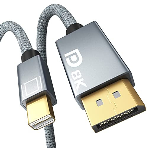 AGFINEST Cavo da Mini DisplayPort a DisplayPort 8K, Cavo Bidirezionale da Mini DP a DP 1.4 [8K@60Hz, 4K@144Hz, 2K@240Hz] HDR, G-Sync, FreeSync, placcato oro per MacBook, iMac, monitor (2M)