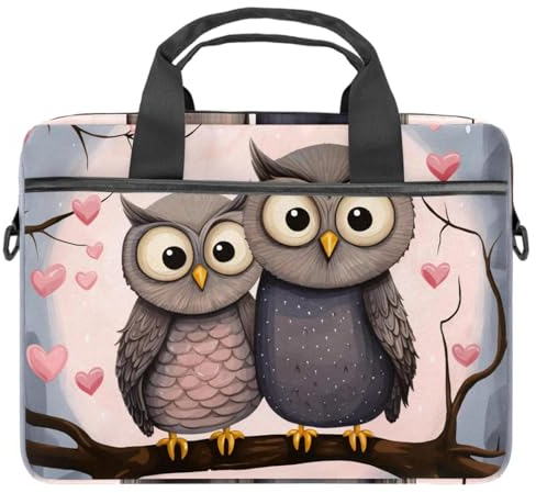 Laptoptasche für Damen,Computertaschen für Frauen,für Laptop oder Tablet,Zwei Eulen Herz Karikatur