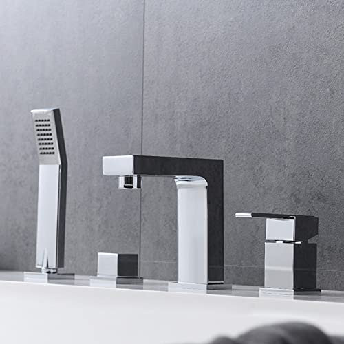 AYCDL 4-Loch-Badewannenarmaturen-Set für Deckmontage mit Dusche, Badezimmer, Badewanne, Duscharmatur, Chrom