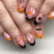 Halloween French 24pcs Short Square Press on Nails, Orange Black Cute Pumpkin Bat Designs False Nail, Acrylic Art Full Cover Fake Nails Stick on Nails for Women and Girls