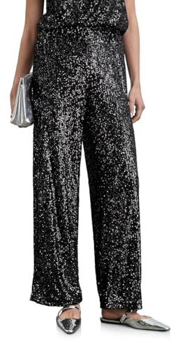 STREET ONE Damen A378449 Hose mit Pailletten,Silber,42