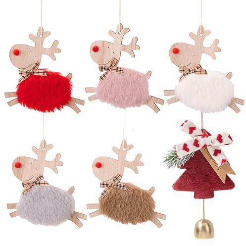 6 pezzi ciondoli per albero di Natale con alce Ornamento appeso in feltro di albero di Natale Decorazione natalizia in legno di feltro per la decorazione del partito di festa dell'albero di Natale