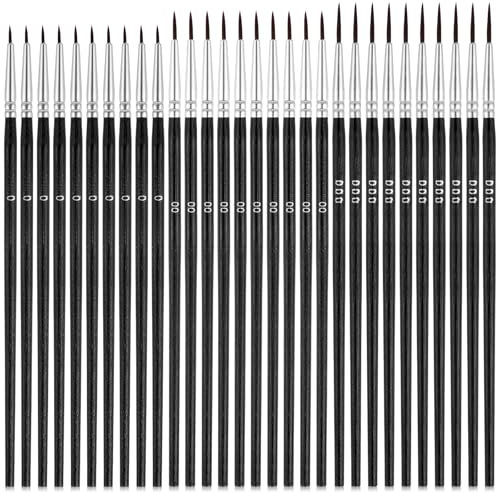 30 PCS Fine Detail Paint Brushes Micro Fine Detail Paints Brush Set with 3 Size #0#00#000 Precision Miniature Detailing Paintbrushes for Miniature Model Crafts Watercolor Oil(Black)